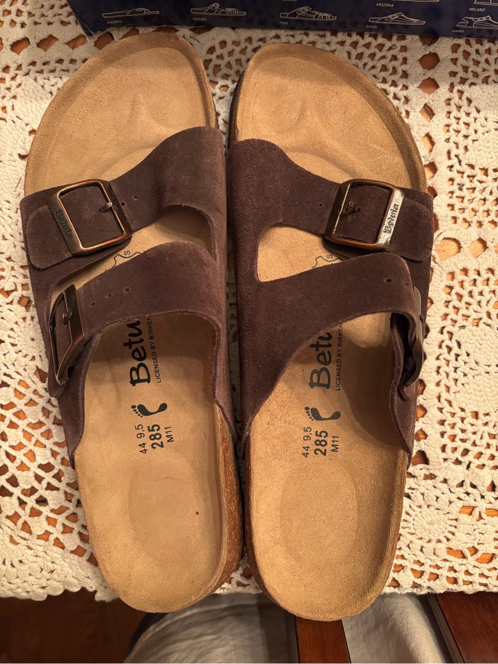 Birkenstock Brown Suede Two-Buckle Slide Sandals